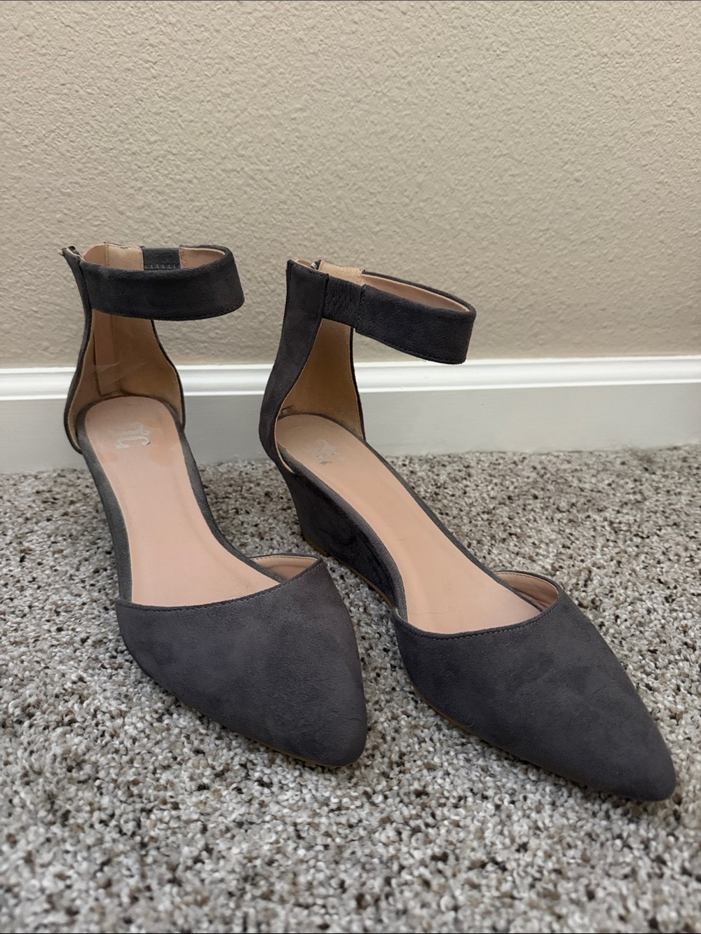 a new day Charcoal Gray Pointed-Toe Ankle Strap Wedges